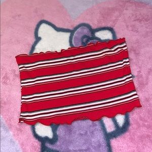 Cute Striped cropped lettuce trimmed tube top